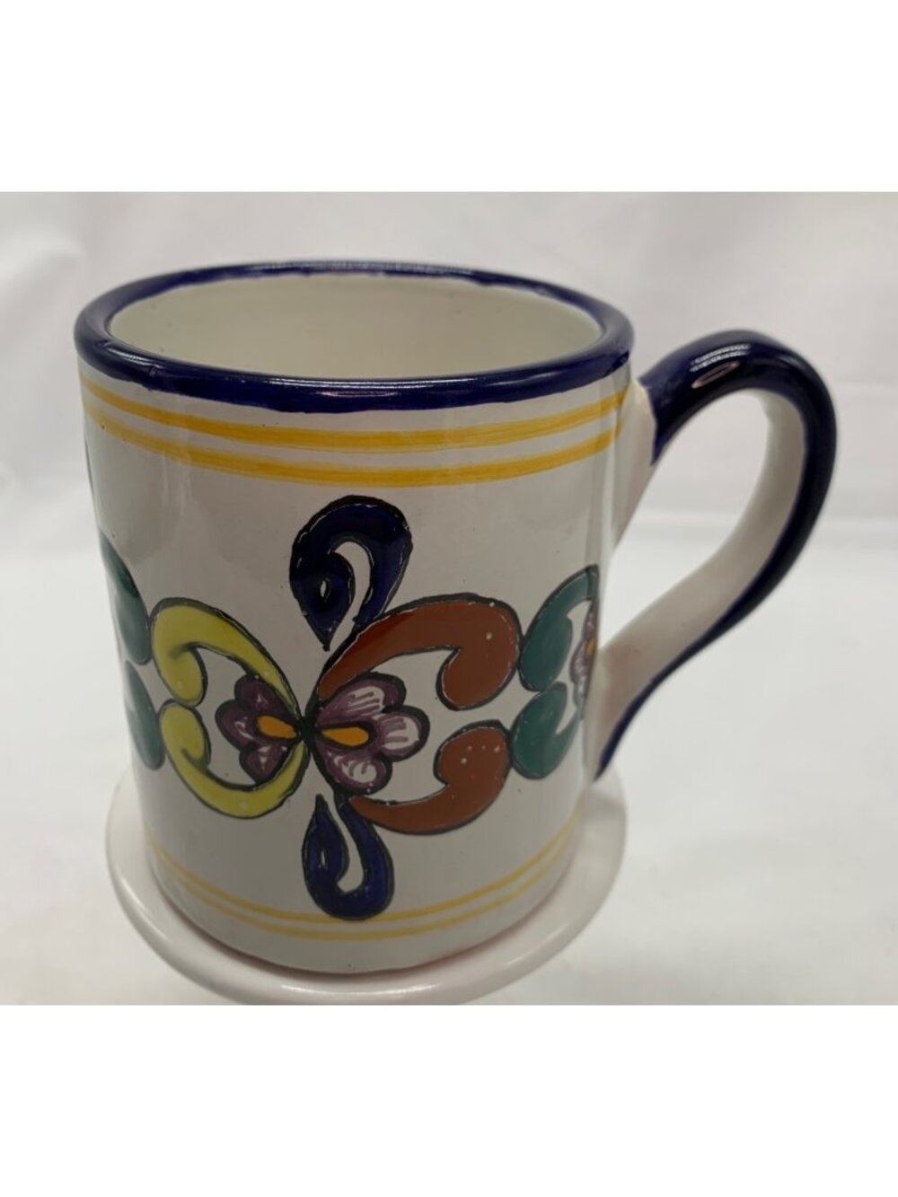 Talavera Ceramic Mug Hand-Painted Floral Design From Puebla Mexico Multicolor